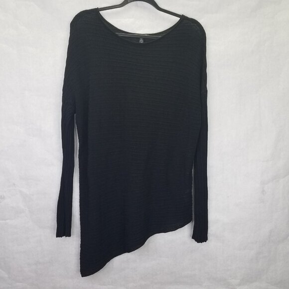 Eileen Fisher Tops - Eileen Fisher Tunic Women's L Asymmetrical Hem Variegated Tencel Rib Knit Sheer